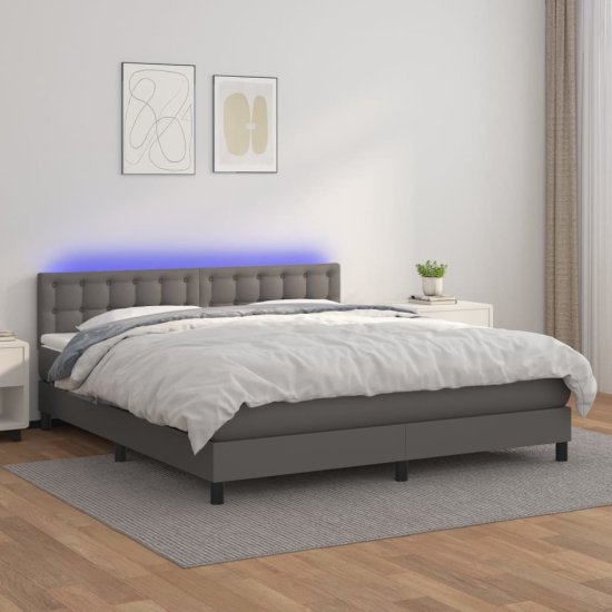 Greatstore Box spring postel s matrací a LED šedá 180x200 cm umělá kůže