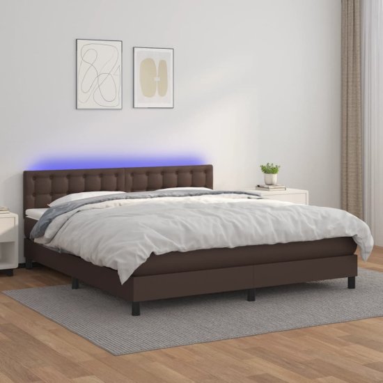 Greatstore Box spring postel s matrací a LED hnědá 180x200 cm umělá kůže