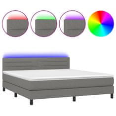 Greatstore Box spring postel s matrací a LED tmavě šedá 180x200 cm textil