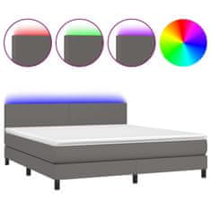 Greatstore Box spring postel s matrací a LED šedá 180x200 cm umělá kůže