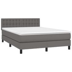 Greatstore Box spring postel s matrací šedý 140 x 190 cm umělá kůže