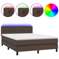 Vidaxl Box spring postel s matrací a LED hnědá 140x200 cm umělá kůže