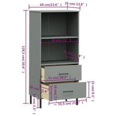 Greatstore Knihovna se 2 zásuvkami šedá 60x35x128,5 cm masivní dřevo OSLO