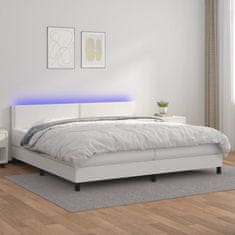 Vidaxl Box spring postel s matrací a LED bílá 200x200 cm umělá kůže