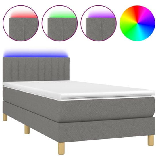 Vidaxl Box spring postel s matrací a LED tmavě šedá 90x200 cm textil