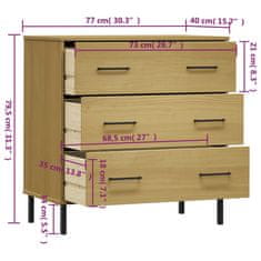 Vidaxl Příborník se 3 zásuvkami hnědý 77x40x79,5 cm masivní dřevo OSLO