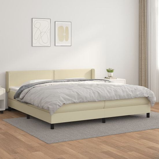 Vidaxl Box spring postel s matrací krémová 200x200 cm umělá kůže