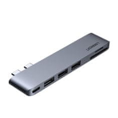 Greatstore Adaptér HUB pro MacBook Pro / Air 2x USB-C na 3x USB 3.0 / TF / SD / USB-C - šedý