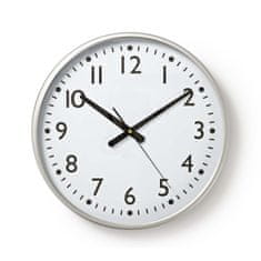 Nedis CLWA016PC38AL analogové nástěnné hodiny 38 cm bílá + stříbrná