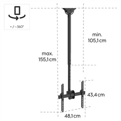 Hama stropní držák TV, 105-155 cm, 400x400, otočný