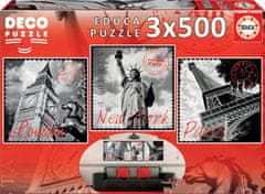 Educa  Čtvercové puzzle Velká města 3x500 dílků