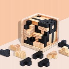 Northix IQ dřevěné puzzle, 3D - kostka - Černá 