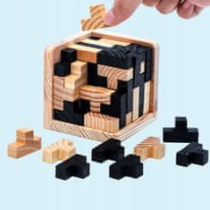 Northix IQ dřevěné puzzle, 3D - kostka - Černá 