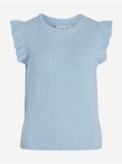 VILA Světle modré dámské žebrované tričko VILA Ril L