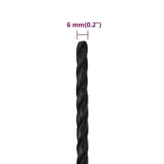 Vidaxl Pracovní lano černé 6 mm 100 m polypropylen