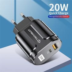 Techsuit Nabíječka do sítě rychlé nabíjení USB-A, QC 3.0, USB-C, 20W - Techsuit (CHPD038) - černá