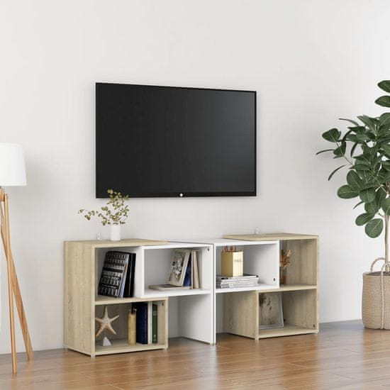 Greatstore TV skříňka bílá a dub sonoma 104 x 30 x 52 cm dřevotříska