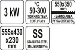 YATO Grilovací deska drážka/hladká 3000W 550mm