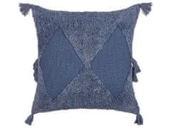Beliani Bavlněný polštář se střapci geometrický vzor 45 x 45 cm modrý AVIUM