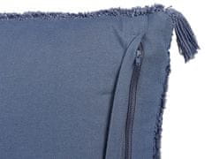 Beliani Bavlněný polštář se střapci geometrický vzor 45 x 45 cm modrý AVIUM