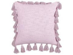 Beliani Bavlněný polštář se střapci 45 x 45 cm růžový LYNCHIS