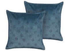 Beliani Sada 2 sametových polštářů 45 x 45 cm tmavě modré SESELI
