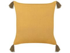 Beliani Sametový polštář se střapci 45 x 45 cm žlutý RHEUM