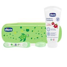 Chicco Set zubní kartáček s pouzdrem + pasta, od 12 m, zelená