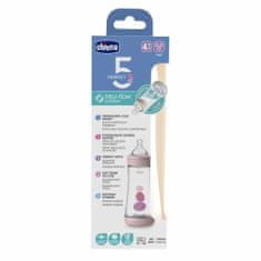 Chicco Perfect 5, Kojenecká antikoliková láhev, 300ml, růžová, 4m +