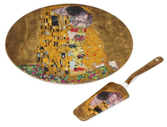 Home Elements  Porcelánový kulatý talíř na dort se lžící, Klimt, Polibek zlatý