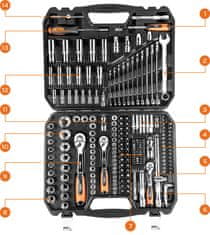 NEO Tools  Gola sada 219 ks, 1/2", 3/8", 1/4", CrV