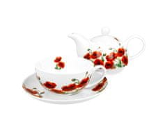 Duo Porcelánový šálek na čaj s konvičkou a podšálkem v dárkové krabičce CLASSIC POPPIES - 350 ml, 310 ml