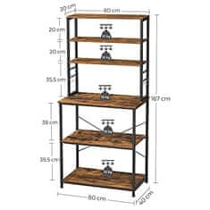 VASAGLE Kuchyňský regál Lipke, Rustikální hnědá / Černá