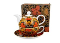 Duo Porcelánový šálek na čaj s konvičkou a podšálkem v dárkové krabičce William Morris - Orange Irises - 350 ml, 310 ml