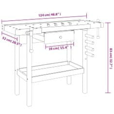 Greatstore Pracovní stůl se zásuvkou a svěráky 124x52x83 cm masivní akácie