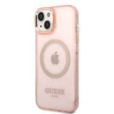 Guess GUHMP14SHTCMP hard silikonové pouzdro iPhone 14 6.1" pink Gold Outline Translucent MagSafe