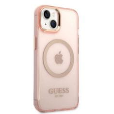 Guess GUHMP14SHTCMP hard silikonové pouzdro iPhone 14 6.1" pink Gold Outline Translucent MagSafe