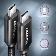 AXAGON kabel USB-C 4 - USB-C 4 Gen 3X2, PD100W 5A, 8K/40Hz, opletený, 1m, černá