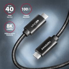 AXAGON kabel USB-C 4 - USB-C 4 Gen 3X2, PD100W 5A, 8K/40Hz, opletený, 1m, černá