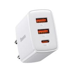 BASEUS Compact síťová nabíječka USB-C / 2x USB 30W 3A PD QC, bíla