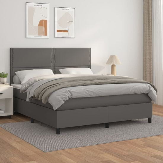 Greatstore Box spring postel s matrací šedá 180x200 cm umělá kůže