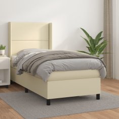 Greatstore Box spring postel s matrací krémová 90x190 cm umělá kůže