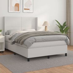 Vidaxl Box spring postel s matrací bílá 140 x 190 cm umělá kůže