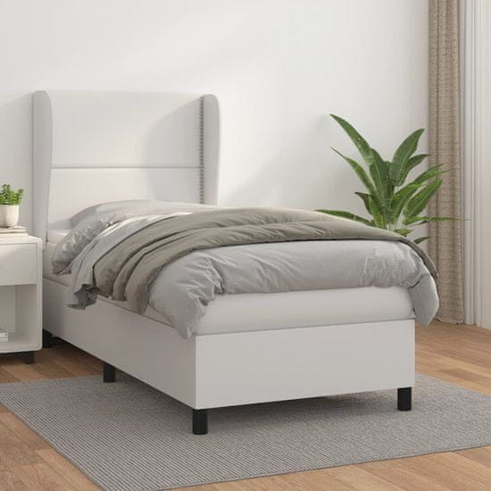 Greatstore Box spring postel s matrací bílá 90x200 cm umělá kůže