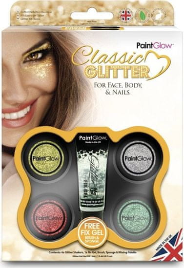 PaintGlow  Sada třpytek Classic Glitter s fixačním gelem