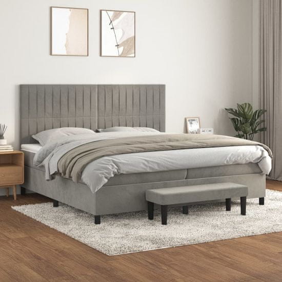 Vidaxl Box spring postel s matrací světle šedá 200x200 cm samet