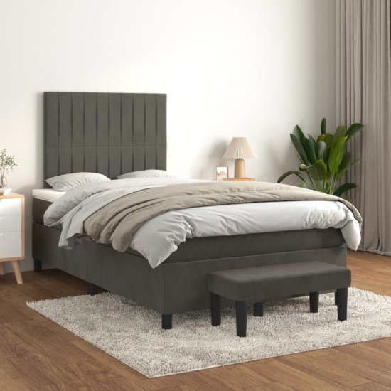 Vidaxl Box spring postel s matrací tmavě šedá 120 x 200 cm samet