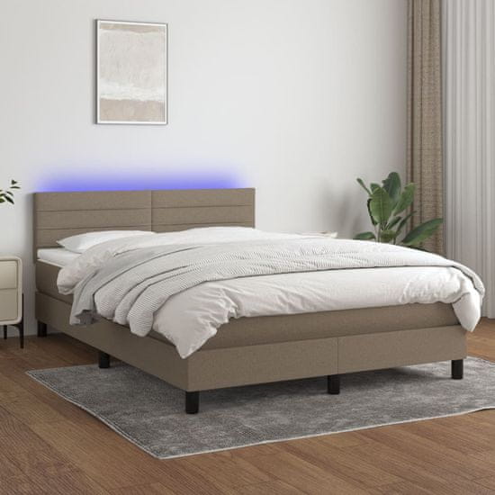 Greatstore Box spring postel s matrací a LED taupe 140x190 cm textil