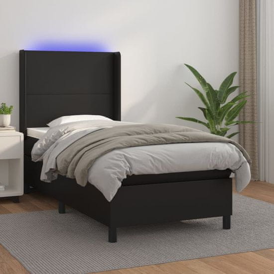 Greatstore Box spring postel s matrací a LED černá 90x190 cm umělá kůže