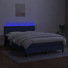 Vidaxl Box spring postel s matrací a LED modrá 140x190 cm textil